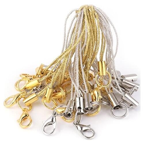 SAUVOO 20/50pcs Gold Double Circle Lobster Clasp Lanyard Strap Cord Cell Phone Mobile Straps Craft Pendant Diy Handmade Material
