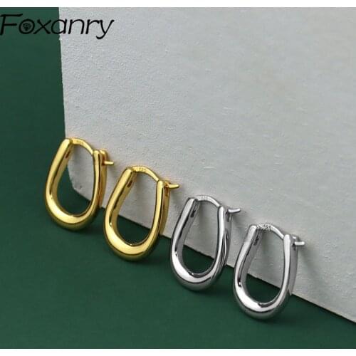 Foxanry Prevent Allergy 925 Sterling Silver Hoop Earrings INS Fashion Elegant Simple Party Jewelry Popular U-Shaped Ears Buckle