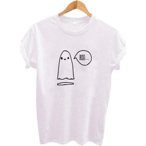 Skuggnas Funny Halloween Boo Tshirt Tee Shirt Funny Slogan womens Cute Ghost Halloween Tumblr T-Shirt Black White Tops