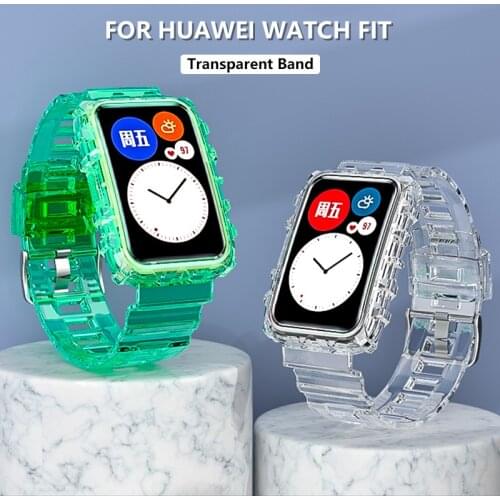 Sport Transparent Strap For HUAWEI Watch Fit Crystal Clear Replacement Band With Rugged Bumper Case Watch Fit Accessories