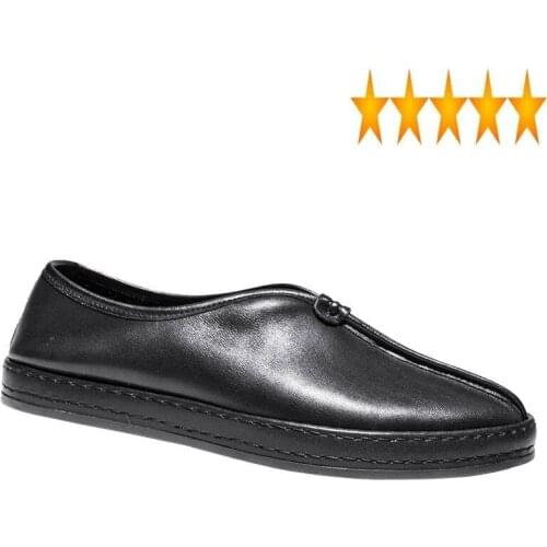 Style Chinese Men Black Loafers Soft Outsole Kung Fu Breathable Real Leather White Flat Fisherman Shoes Mocasines Hombre