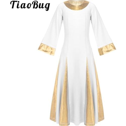 TiaoBug Girls Long Sleeve Metallic Collar Dance Robe Kids Ballet Tutu Dress Child Ballerina Contemporary Lyrical Dance Costumes