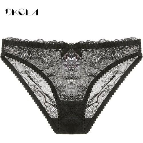 New Pink Lace Panties Women Transparent Underwear Black Sexy Soft Briefs Low-Rise White Floral Embroidery Panties Plus Size XL L