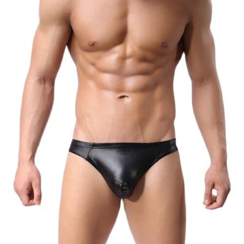 Mens Tanga Briefs Male Erotic Lingerie Underpants Faux Leather Passion Show Cool Gay Fetishism Panties Sexy Fad Glossy Underware