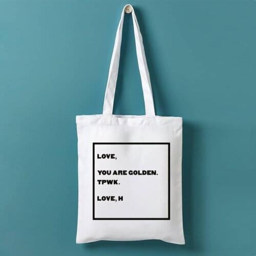 Vintage Golden Harajuku Reusable Shopping Bag Shopper Shoulder Bags Women Canvas Tote Bags Letter Printing Eco Bag