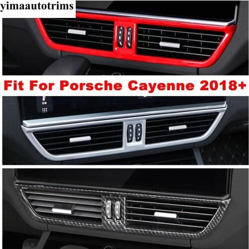 Interior Center Air AC Outlet Vent Cover Trim ABS Carbon Fiber Look / Red / Matte Accessories For Porsche Cayenne 2018 - 2021