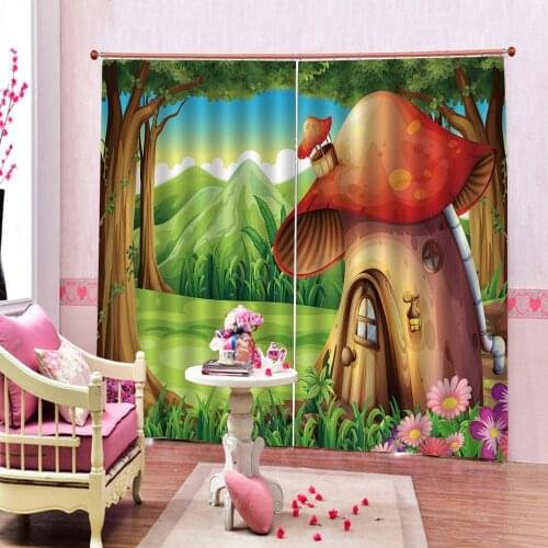 Cartoon Mushroom House In Fairy Forest Scenery Curtain For Kid room living room Blackout Drapes Decor Sets Customizable any size