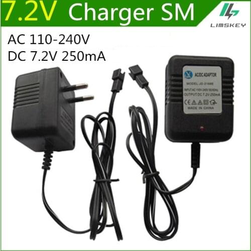 7.2V 250 mA Charger Fpr NiCd and NiMH battery pack charger For toy RC car AC 110V-240V DC 7.2v 250mA SM black Plug