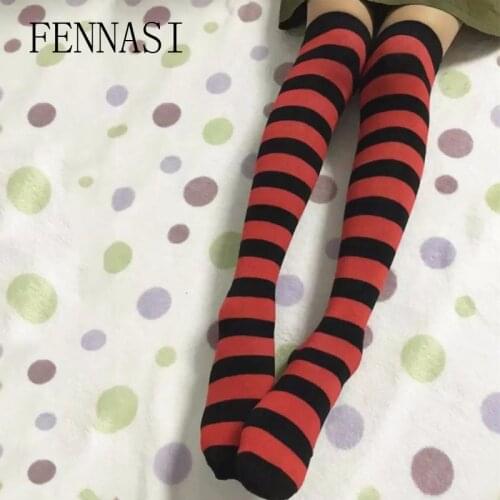 FENNASI Stripe Women Stockings Anime Japanese Sweets Pantyhose Cosplay Cute Long Stockings Knees High Girl Cotton Hosiery