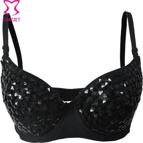 Black Gem Beads Sujetadores Mujer Encaje Push Up Bra Sexy Bralette Bras For Women Brassiere Belly Dance Club Wear Soutien Gorge