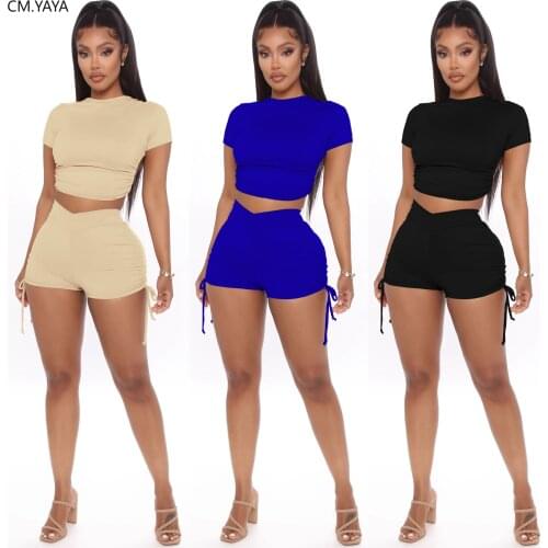2020 Summer Women Two Pieces Sets Tracksuits Short Sleeve Draped Tops Shorts Suit Fitness Sporty Street Club 2 Pcs Outfit GL8271