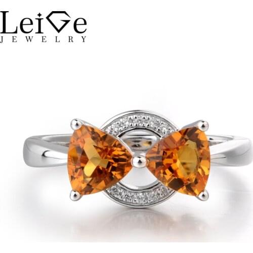 Leige Jewelry Natural Yellow Color Citrine Gemstone Trillion Cut Double Stones Engagement Rings For Woman 925 Sterling Silver