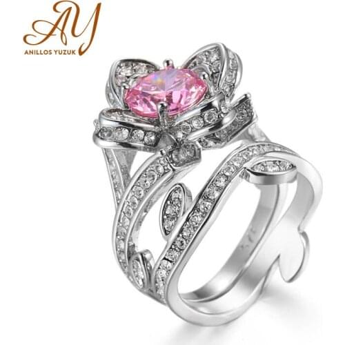 Anillos Yuzuk Unique Design 925 Sterling Silver Flower Finger Rings For Women Delicate Sparkling CZ Wedding Engagement Jewelry