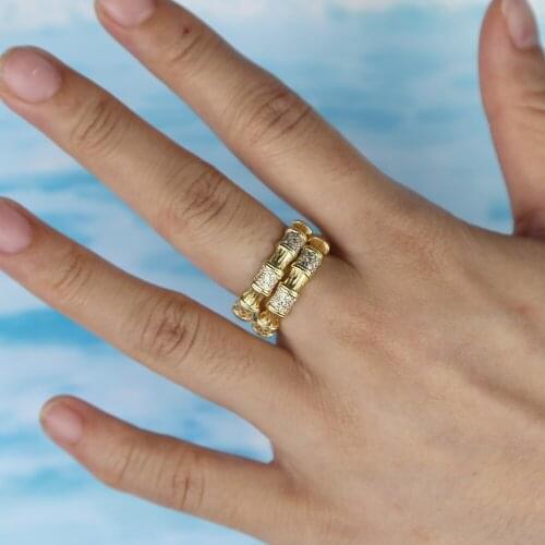 Gold cz circle ring size 6 7 8 stack stacking engagement band cz eternity band bamboo shaped vintage women finger jewelry