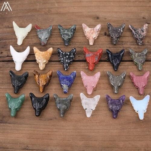 3pcs/Lot,Natural Gems Stone Quartz Crystal Craved Wolf Head Pendant Necklace Women Wolf Head Chakra Jewelry Findings XG-15AMAH