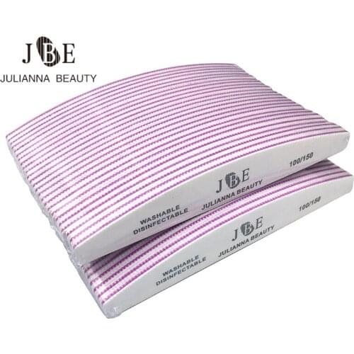 50pcs 100/150 Professional Nail File Polish Buffer Sanding Nagels Manicure Nail Block Moon Style Buffing Block Curve Banana