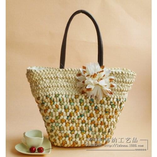 Aaby Women Straw Bag New Fashion Lady Sweet Corn Husk Made Straw Bag Flower Beach Shoulder Bag Rainbow Bag
