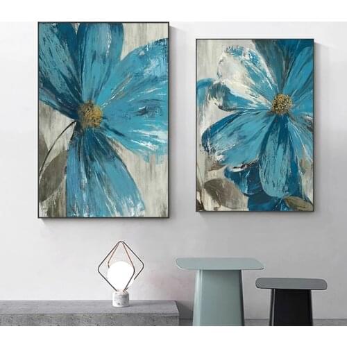 Abstract Blue Flower Canvas Painting Modern Nordic Prints and Posters Wall Art Pictures for Living Room Home Decoration Unframed