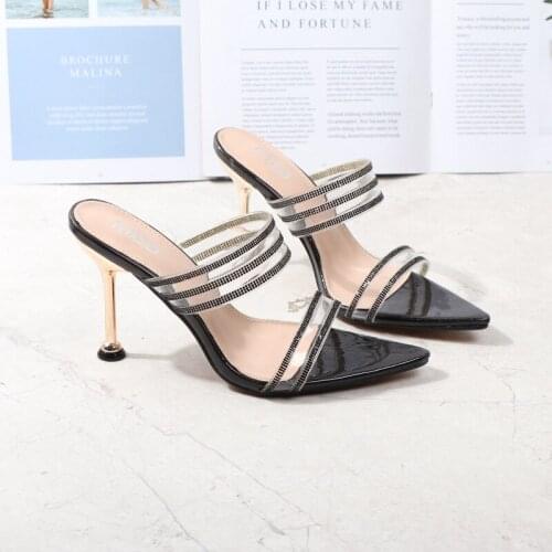 Womens sandals 2021 summer sexy pointed one line sandals fairy wind dew toe water drill thin heel wear party shoes 36-41