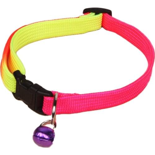 Hot 1Pc Random Color Rainbow Color Safety Adjustable Pet Dog Collars With Bell For Small Dog High Quality