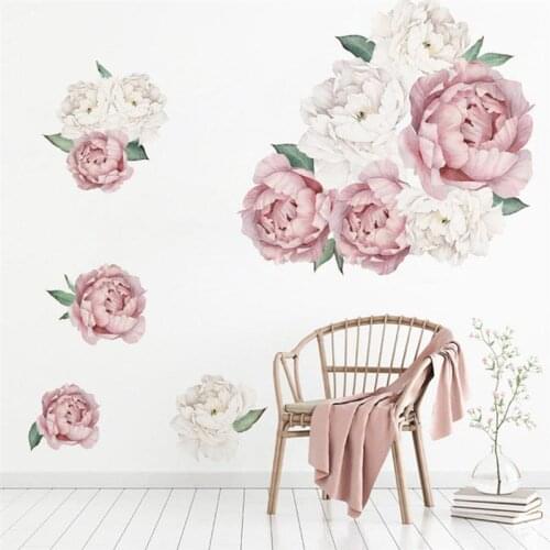 COXEER Wall Stickers Removable Peony Wall Cling Wall Decal Beautiful Flower Stickers PVC Wall Art Stickers for Living Room