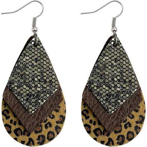 E7730 ZWPON Multilayer Vegan Leather Leopard Earrings 2020 Geometric Stack Kite Teardrop Earrings Jewelry Wholesale