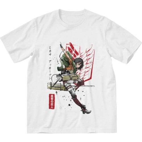 Soldier Mikasa Attack On Titan T Shirt Mens 100% Cotton Printed T-shirts Funny Tshirt Short Sleeve Shingeki No Kyojin Tee Tops