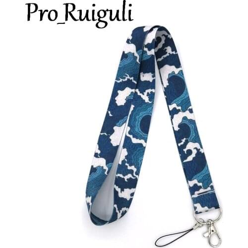 30pcs Hokusai Waves Vintage anime movie Neck Strap Lanyards ID badge card holder keychain Mobile Phone Strap Gift webbing