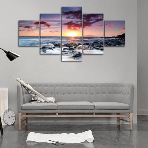 5 Panels Sunrise and Sunset Ocean Waves Landscape Canvas Wall Art for Living Room Print Artwork Wall Decor Painting