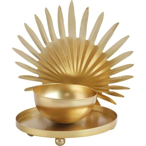 Creative Nordic Candlestick Gold Metal Leaf Wood Candle Holders Geometric Ornaments Table Candles Home Decoration Gift FC459