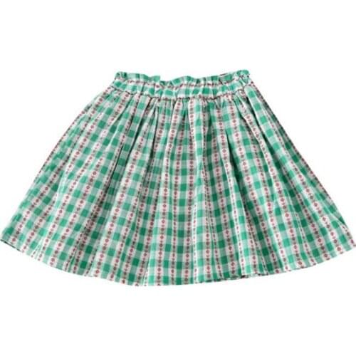 DFXD Toddler Summer Girls Skirts Preppy Style Floral Print Plaid Pleated Skirt Children Cotton Clothes 1-5T Casual Baby Skirts