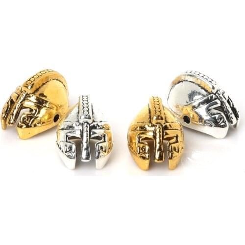 10pcs/lot Metal Armor Charms Antique Sliver Gold Color Roman Warrior Gladiator Helmet Beads Spacer Beads For Jewelry Making DIY