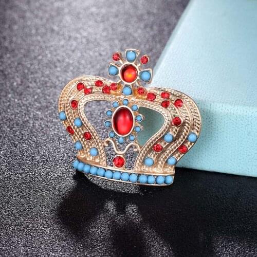 Zlxgirl fashion red and blue resin crown cross Shape Brooch Jewelry For Women Girl Scarf pins nice womens hats and bags jewelry