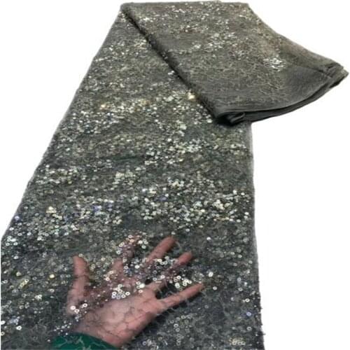 Grey New Sequins French Nigerian Lace Fabrics 2021 High Quality Handmade Embroidery Beads Tulle African Laces Fabric for Wedding