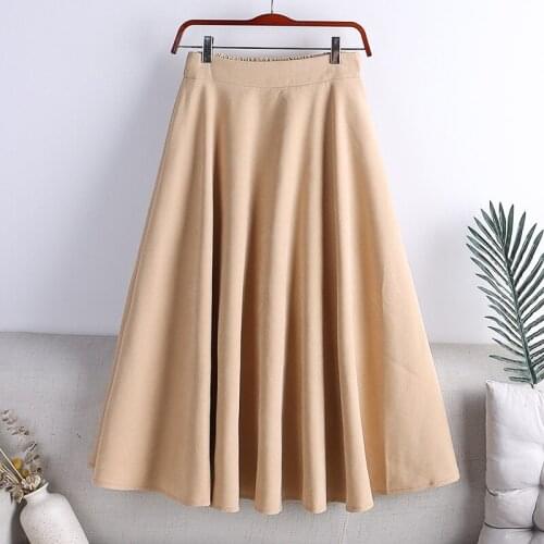 2021 Autumn New Solid Color High Waist A-line Skirt Womens Fashion Korean Winter Mid-length All-Match Skirt Female Fall Clothes