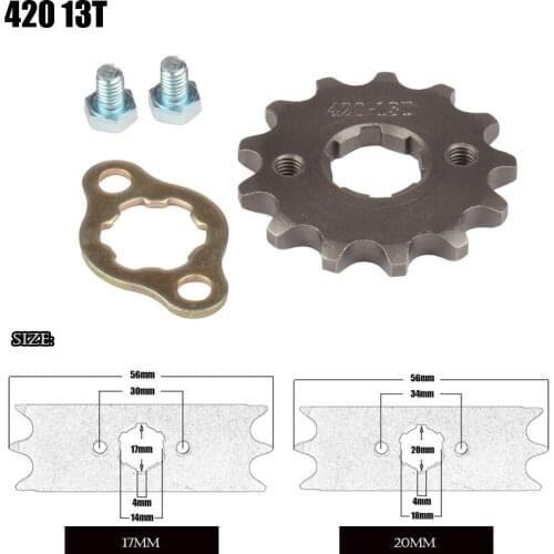 Motorcycle Front Engine Sprocket 420 17mm 20mm 13 Tooth for Stomp Upower Dirt Pit Bike ATV Quad Go Kart Moped Buggy Scooter