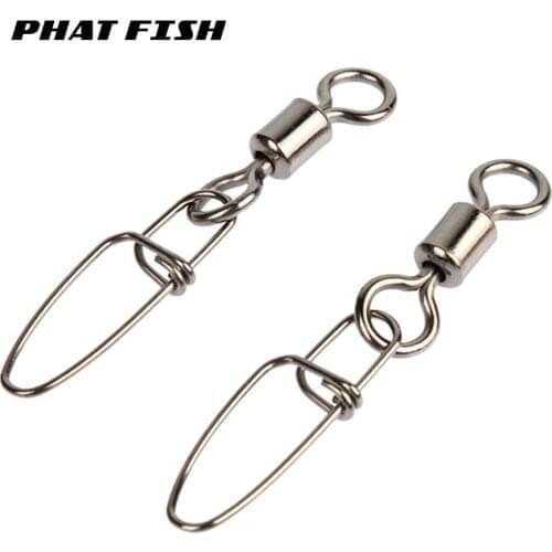 PHAT FISH 50pcs #4-#14 Freshwater Peche Connecter Brass Rolling Swivels with Stainless Steel Snaps Saltwater Fishing Accessories