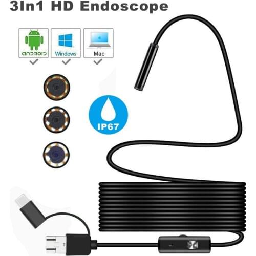 3.5m 5m 10m Wire Mini Endoscope Camera 5.5mm Lens for Android Type-C/USB Borescopes Waterproof Led Lighting Inspection Camera