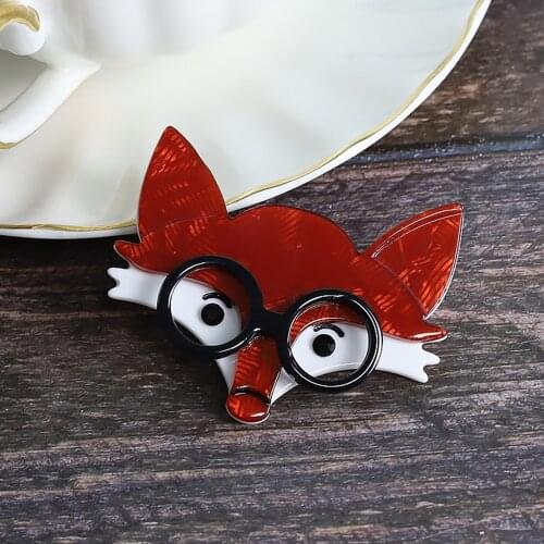 Handmade Fox Animal Brooches Pins Acrylic Jewelry Women Girls Routine Gathering Accessories Coat Cardigans Decoration Wholesale