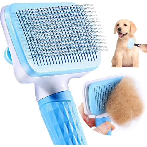 Dog Hair Removal Comb Grooming Brush Stainless Steel Cats Combs Automatic Non-slip Brushs for Dogs Cats Cleaning Supplies