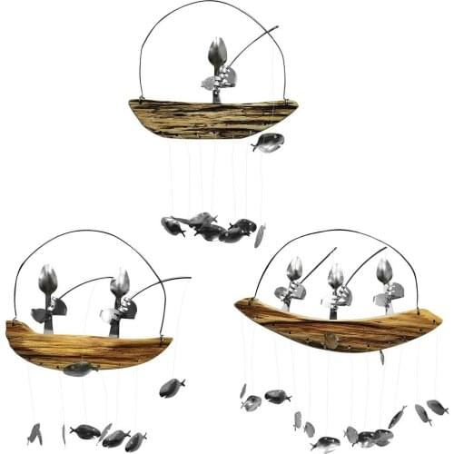 Unique Metal Iron Fishing Man Wind Chime Pendant Spoon Head Bell Pendant Accessories Garden Courtyard Porch Pendant Decor