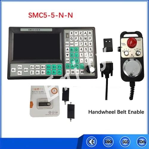 SMC5-5-N-N USB CNC Controller 5-Axis Offline Mach3 500KHz G-Code7-Inch Large Screen Emergency Stop Enabling Electronic Handwheel