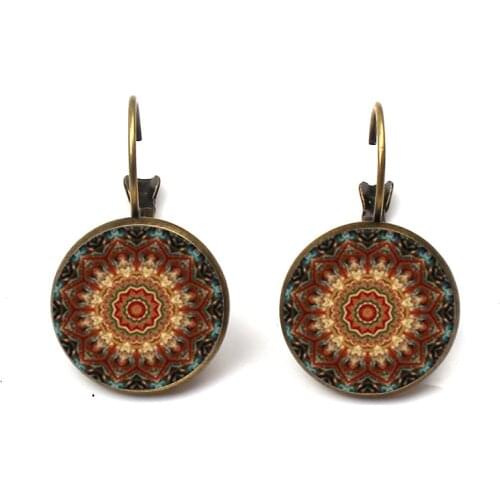 Vintage Mandala Glass Dome Art Earrings Henna Yoga Crystal Earrings Om Symbol Buddhism Zen Earrings Jewelry Pendant Gifts