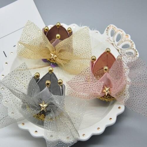 Pet hairpin girls stereo Crown princess Dog headdress flower bud silk veil Dog headdress hairpin 10pcs