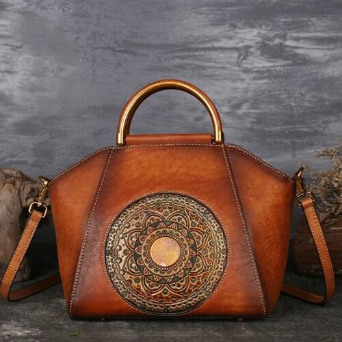 Ladies Handbag Bags Luxury Womens Bag Chinese Style Genuine Leather Handbags Female Shoulder Messenger Bag Cow Leather Handmade