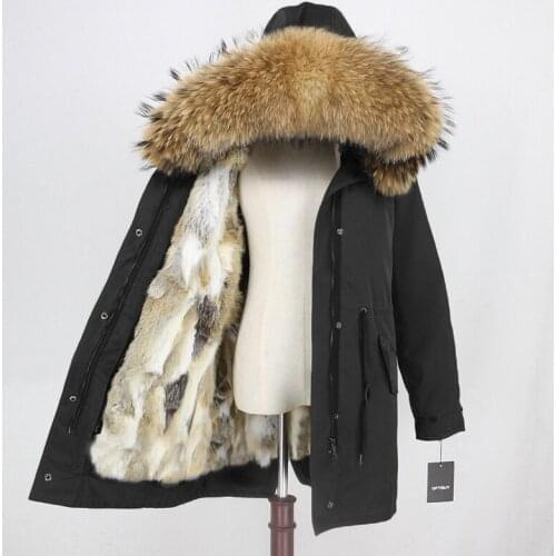 Winter Jacket Women Brand Waterproof Long Parka Real Fur Coat Natural Raccoon Fur Collar Real Rabbit Fur Liner Detachable Warm