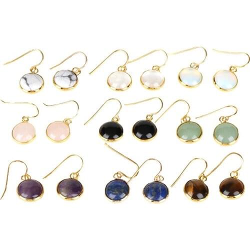 New Arrival Lapis Lazuli/Pink Crystal/Magnesite 24k Gold Color Dangle Earrings for Women Statement Jewelry Anniversary Gift