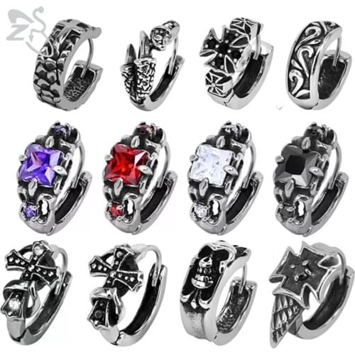 ZS 2pcs 316L Stainless Steel Round Hoop Earrings for Men Women Cross Punk Rock Hippop Circle Earrings Ear Helix Piercing Jewelry