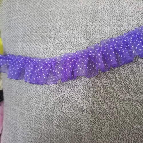 1M Pleated Tulle Lace Fabric 2.5cm Ribbon Blue Purple Yellow Lace Trim DIY Sewing Guipure Craft Supplies Green Laces Material