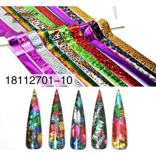 10pcs Charm Laser Nails Foils Polish Stickers Starry Paper Transfer Foil Wraps Adhesive Decals Nail Art Decorations Supplies